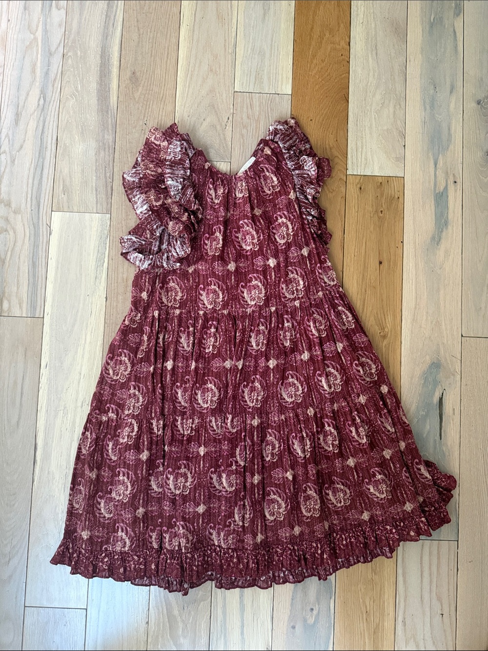 Ulla Johnson Burgundy Floral Ruffle Dress for Kids